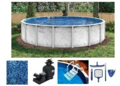 24' Round Adobe Mist 52" Steel 6" Top Rail Above Ground Pool Package - NB7708PSTEP