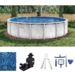 24' Round Adobe Mist 52" Steel 6" Top Rail Above Ground Pool Package - NB7708P