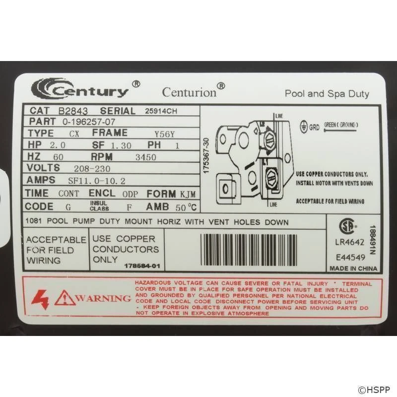 B2843 Pool Pump Motor 56Y Frame 2 HP Square Flange 208-230V - Energy Efficient 8 B2843 Pool Pump Motor 56Y Frame 2 HP Square Flange 208-230V - Energy Efficient - Image 6