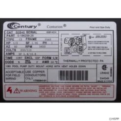 AO Smith B2846 Pool Pump Motor 56Y Frame - 1/2 HP - 115/230V -Art Swimming Pool ao smith b2846 pool pump motor label