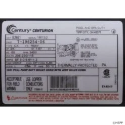 B2661 Pool Pump Motor 56Y Frame 3/4 HP Square Flange 115/230V - Energy Efficient 15 B2661 Pool Pump Motor 56Y Frame 3/4 HP Square Flange 115/230V - Energy Efficient -Art Swimming Pool b2661 pool pump motor label