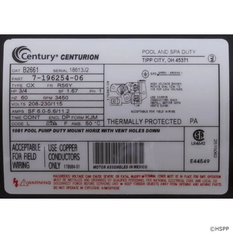 B2661 Pool Pump Motor 56Y Frame 3/4 HP Square Flange 115/230V - Energy Efficient 9 B2661 Pool Pump Motor 56Y Frame 3/4 HP Square Flange 115/230V - Energy Efficient - Image 7