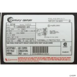 B2748 Pool Pump Motor 56Y Frame 2 HP Square Flange 230V - Full Rate -Art Swimming Pool b2748 pool pump motor label