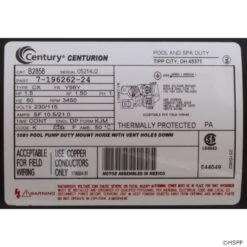 B858, B2858 Pool Pump Motor 56Y Frame 1.5 HP Square Flange 115/230V - Full Rate -Art Swimming Pool b2858 pool pump motor label