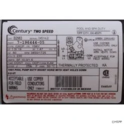 B2983 2-Speed Pool Pump Motor 56Y Frame 1.5 HP 230V Energy Efficient 12 B2983 2-Speed Pool Pump Motor 56Y Frame 1.5 HP 230V Energy Efficient -Art Swimming Pool b2983 pool pump motors 1.5 hp 2 speed label