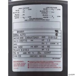BN35V1, BN35SS Pump Motor 48Y Frame 1.5 HP Thru-Bolt 115/230V -Art Swimming Pool bn35v1 pump motors 1.5 hp