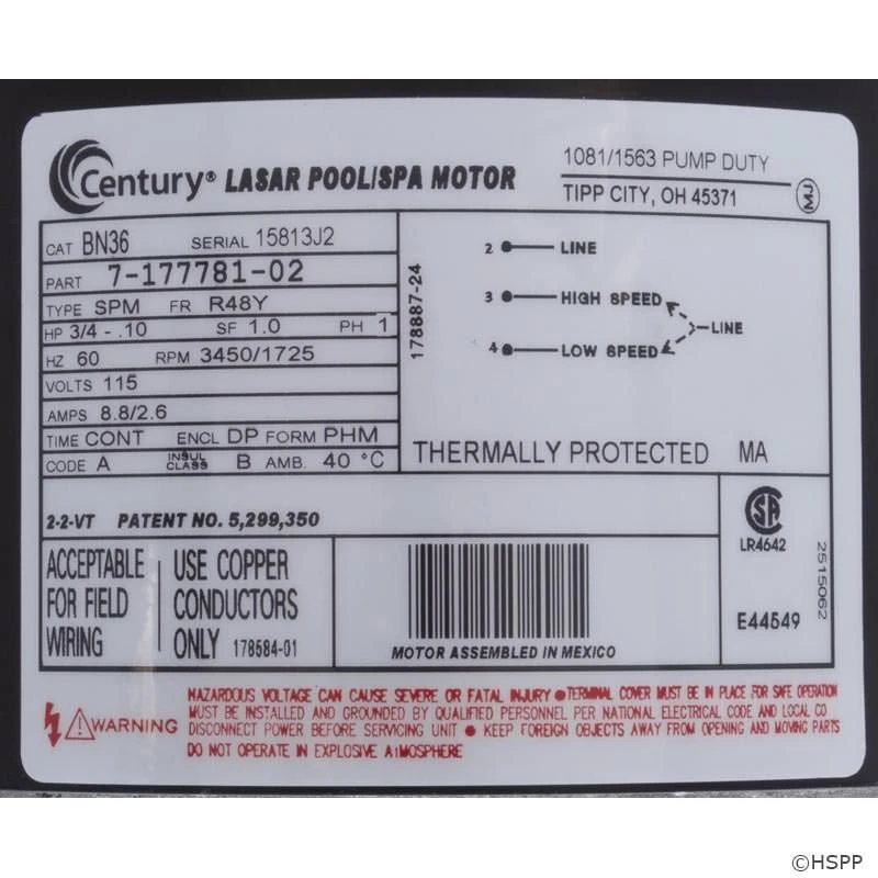 BN36 2-Speed Pump Motor 48Y Frame 3/4 HP Thru-Bolt 115V 7 BN36 2-Speed Pump Motor 48Y Frame 3/4 HP Thru-Bolt 115V - Image 5