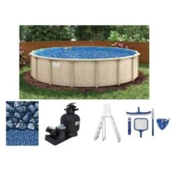 30' Round Surfside 52" Steel 7" Top Rail Above Ground Pool Package - NB7312P